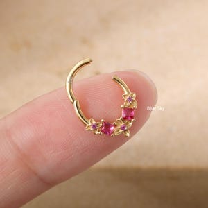 Sterling Silver Flower Daith Hoop Earrings, Daith Piercing Jewelry Handmade, Hinged Septum Ring, Unique Helix/Tragus/Lobe Cartilage Earrings