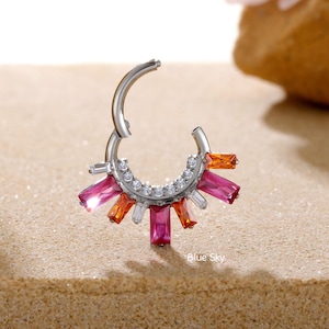 Anillo de titanio para tabique nasal de 16 g, de colores, de alta gama, con circonita cúbica 5A, para piercing de hélix.