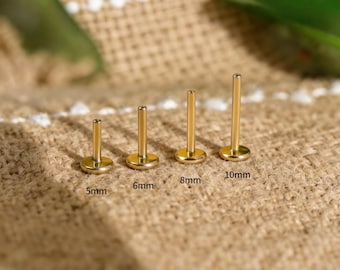ASTM F136 Titanium Threadless Labret Post Replacement, 16G 18G 20G Flat Back Bar, Piercing Part, 5mm 6mm 8mm 10mm Length, Silver & Gold