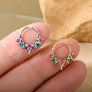 Enchanted Starburst>> 16G Daith Earring Hoop, Sterling Silver Hoop Earrings, 8mm Daith Clicker, Helix Ring, Septum Ring, Septum Clicker Gold