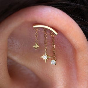 925 zilveren helixketting oorbel /Star bungeloorbel /Helix push pin studoorbel /Threadless kraakbeen helix oorbel stud /Hidden Helix stud