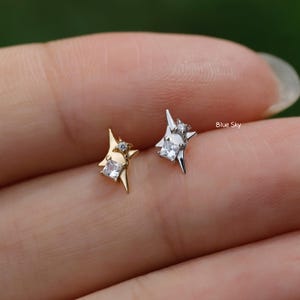 20G/18G/16G Star Threadless Push In Labret Stud •Sterling Silver Flat Back Earring •Tragus Stud •Flat Back Stud •Helix Stud •Cartilage Stud