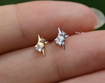 20G/18G/16G Star Threadless Push In Labret Stud •Sterling Silver Flat Back Earring •Tragus Stud •Flat Back Stud •Helix Stud •Cartilage Stud