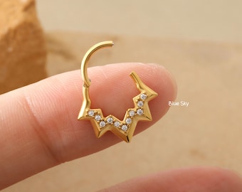 316L Star Daith Jewelry 16G| Hinged Daith Piercing| Gold Septum Piercing Ring| Septum Nose Jewelry Steel| Helix/Tragus/Conch Hoop Earring