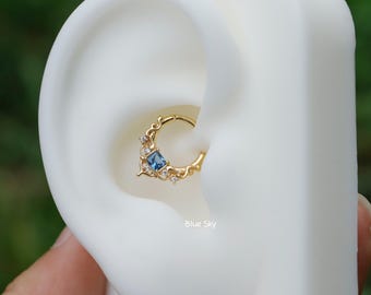 Byzantine Art Datih Earring Sterling Silver Plated 18k Gold/ 16G Hinged Septum Clicker/ 8mm Daith Hoop Earring/Helix Tragus Piercing Jewelry