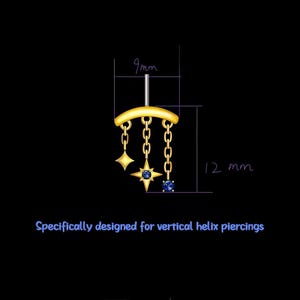 Specifically designed for vertical helix piercings/ 925 Silver Helix Chain Earring/ Star Dangle Earring/ Threadless Push In Hidden Rook Stud