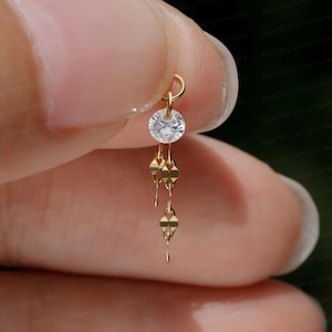 Örhänge i 925 sterlingsilver, berlock i 5A CZ för hänge, tofs med dubbel kedja, tillägg för helix- och conchlobe-piercing, torn- och broskpiercing