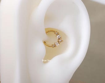 Zilveren 16G klaver scharnierende Daith-oorbel, sterlingzilveren Daith Hoop-sieraden, Daith-piercingring, Helix/tragus-ring-origineel ontwerp