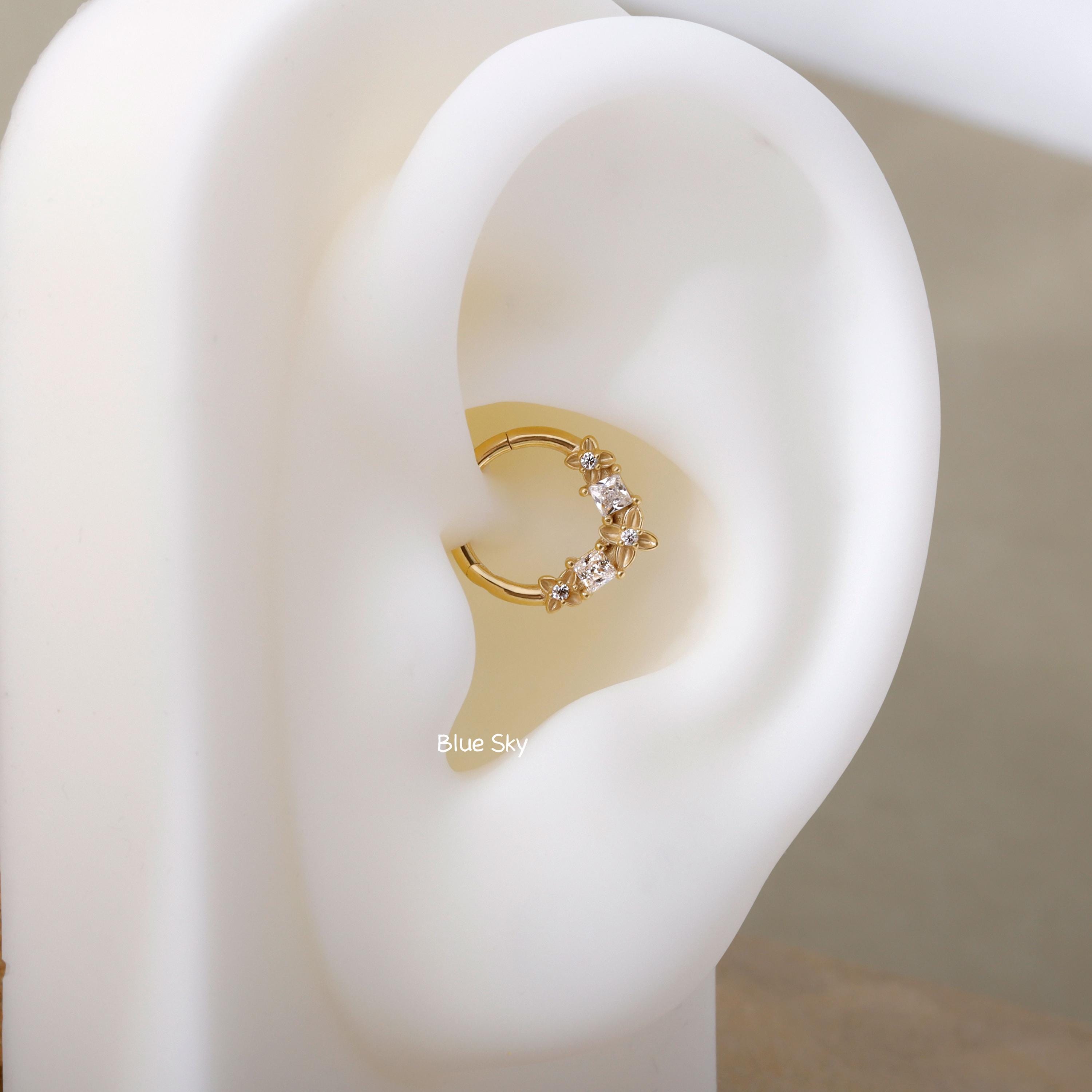 Silver 16G Clover Hinged Daith Earring Hoop, Sterling Silver Daith Hoop Jewelry, Daith Piercing Ring, Helix/tragus Ring-Original Design