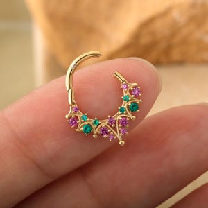 Étoile enchantée>> Créoles Daith 16G, Boucles d'oreilles créoles en argent sterling, cliquet Daith 8 mm, bague hélicoïdale, anneau de septum, cliquet de septum or