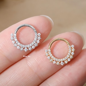 Superbe boucle d'oreille étoile Daith 16G, argent sterling plaqué or massif 18 carats, bijoux Daith articulés, cliquet de piercing 8 mm de diamètre, bague hélicoïdale en or