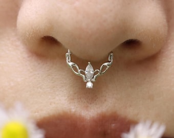 Solid 14K Gold Septum Ring Metamorphosis, 16G Butterfly Septum Jewelry, Gold Daith Earring Hoop, Helix Tragus Piercing Jewelry White Gold