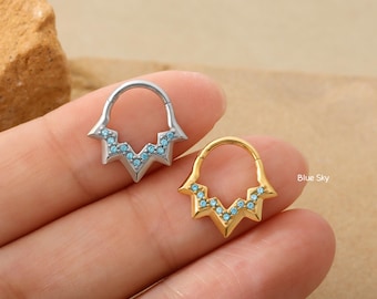 Glacier Star>> 16G Star Septum Rings, Steel Septum Clicker, Silver Daith Earring Hoop, Helix Hinged Ring, Tragus Piercing Jewelry, Gift Idea