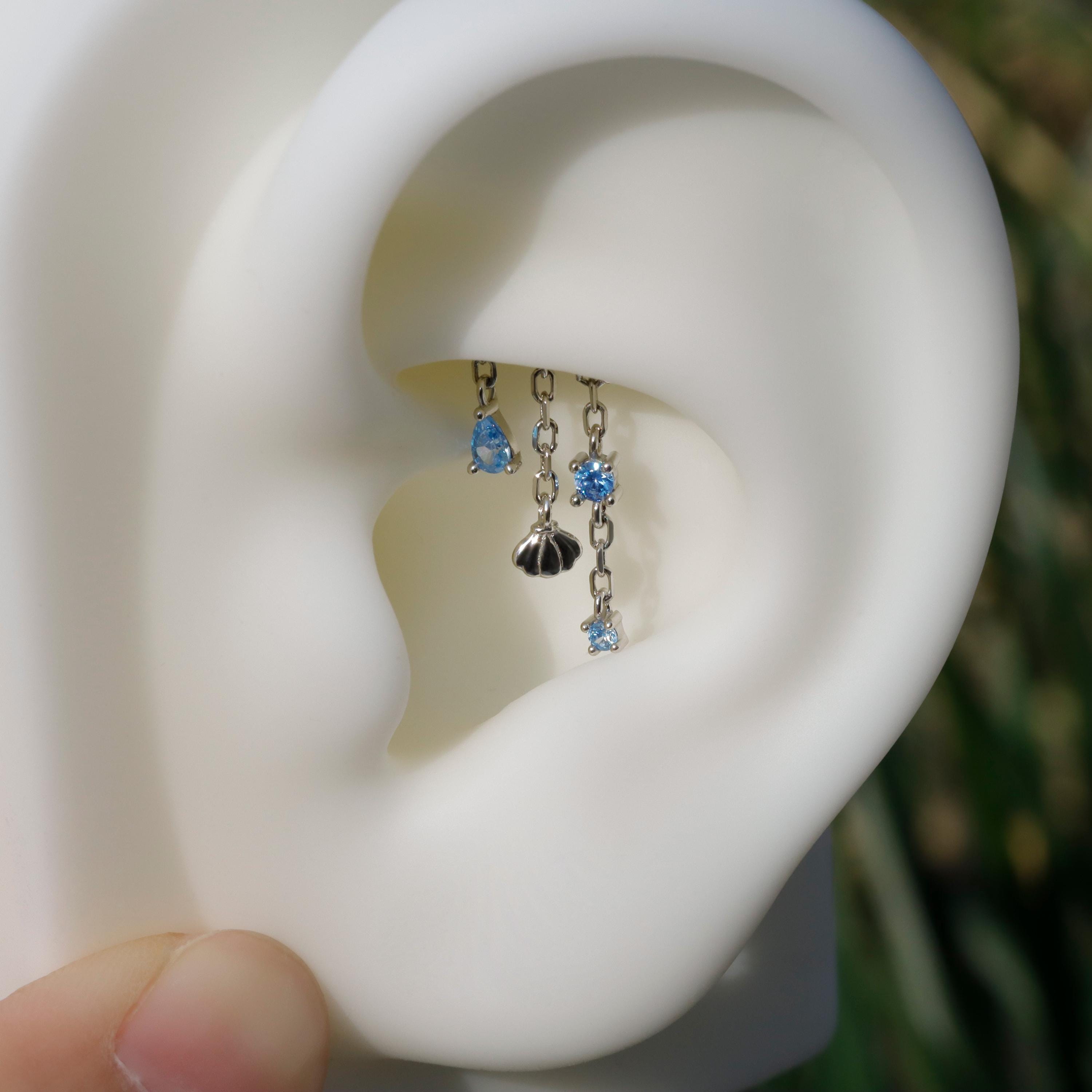 Designed for Hidden Rook Piercing/925 Silver Helix Chain Earring 18K ...