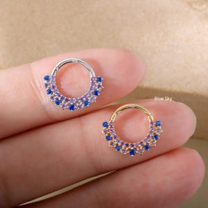 Starsea Septum Ring, 16G Celestial Daith Hoop Earring, Sterlingzilver Septum Clicker, Helix Ring Goud, Star Septum Piercing Sieraden