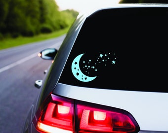 Naklejka z księżycem w kształcie półksiężyca i spadającymi gwiazdami, księżyc, nocne niebo, wiedźma, prezent dla pogańskiej wiedźmy