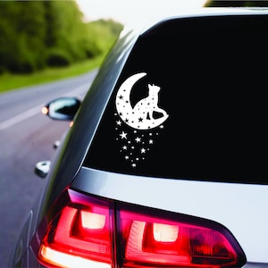 Starry Moon Cat Decal Cat Lady Witchy Stars Stargazing Boho Vibes Magickal Cat Lover Gift For Friend