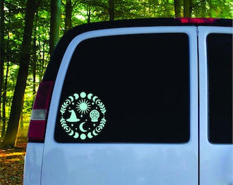 Moon Phases Witch Hat Crystal Ball  Decal Spooky Season Spooky Vibes Witchy Sun Moon Witch Vibes Gift For Friend