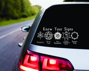 Supernatural 15 Inch Know Your Signs Permanent Vinyl Decal | Pentacle | Protection Symbol |  Car Accessories