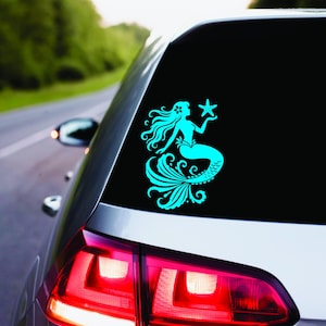 Permanente vinylsticker zeemeermin met zeester | Zeemeerminleven | Zeemeermin | Auto-accessoires