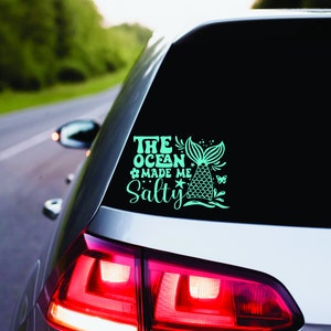 The Ocean Made Me Salty Mermaid Permanent Vinyl Decal | Mermaid Life Zeemeermin | Auto Accessoires