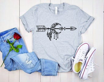 Boho Celestial Moon Arrow Camiseta / Boho / Wander / Wanderer / Boho