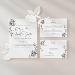 Paquete de plantillas elegantes para invitaciones de boda con motivos florales: descarga instantánea, PDF editable, 3 tarjetas independientes, enlaces de Canva para personalizar
