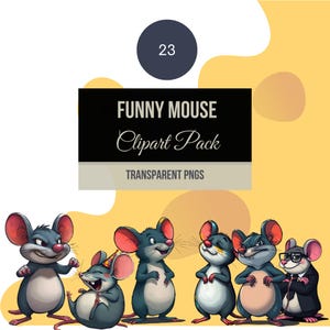 Cute Mouse Clipart PNG Bundle, Cartoon Mouse Illustration Pack, Transparent Background, Sublimation & Printable Art, Commercial Use
