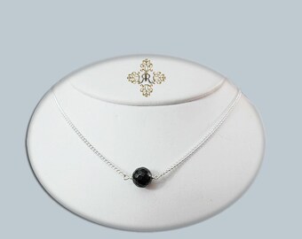 Black Tourmaline, round charm/trourmaline necklace/sterling silver trourmaline charm necklace/minimalist/Gemstone necklace