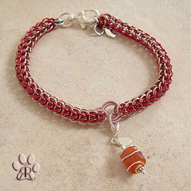 hand woven dog chain with rose quartz pawmulet Pink princess