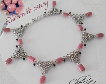 Rhodonite Japanese lace necklace