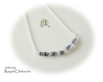 Iolite and Aquamarine bar necklace, Iolite necklace, Delicate Iolite necklace, Iolite and Aquamarine Layering necklace