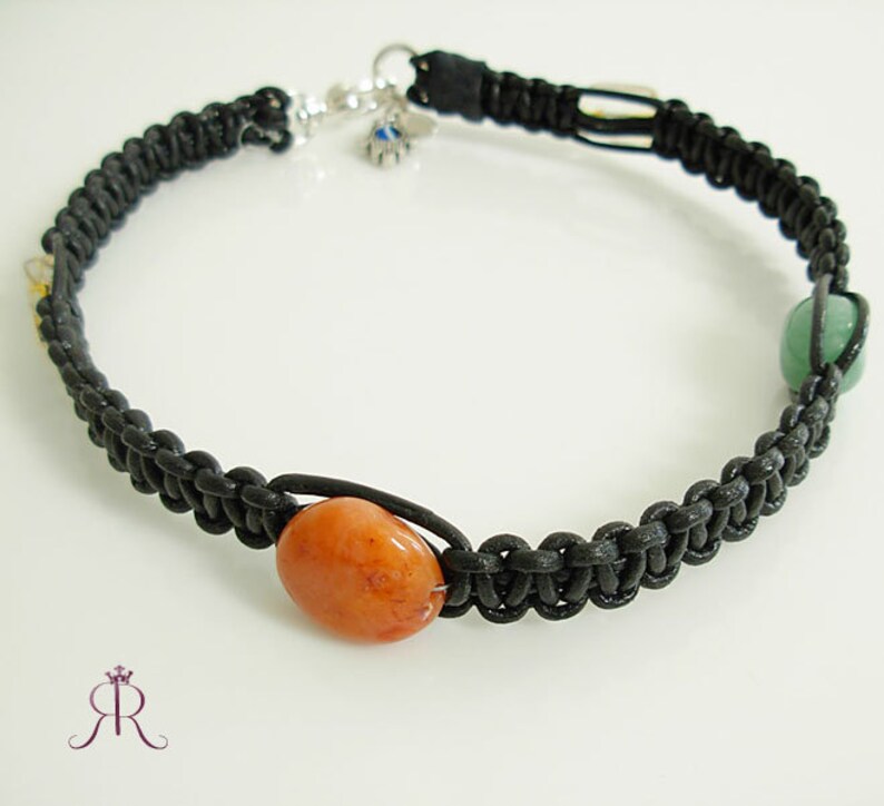 Holistic Leather Dog Collar Necklace With Genuine Gemstone Crystals to