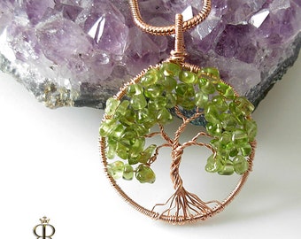 Spring blooming- Peridot Tree of Life - August Birthstone- 14k Rose Gold filled Tree of life pendant/14k Gold filled Tree of life pendant
