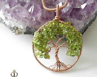 Peridot Tree of Life Pendant – 14k Rose Gold Filled, August Birthstone