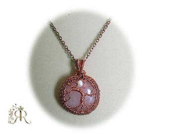 Rose quartz framed in copper weave, Rose quartz pendant, Rose quartz Pendant, Mothers Day Gift, Grandmas Gift,Feminine necklace