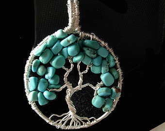 December birthstone-Wisdom and Purification- Tree of Life with genuine Arizona blue turquoise