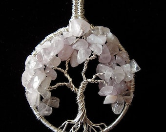 Mookaitedecor Collana Con Ciondolo Albero Della Vita In Quarzo Rosa E Cristalli, Unisex, Con Catena