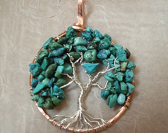 Tree of Life with genuine Arizona blue turquoise- Wisdom , Purification, Protection- December Birthstone