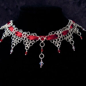 VALENTINA Lace Choker With Red Ribbon and Swarovski Crystals - Etsy