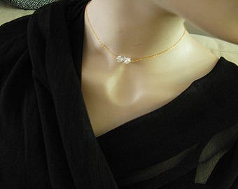 Delicate 14K gold filled choker with three genuine Herkimer diamonds. Dainty gold chain necklace