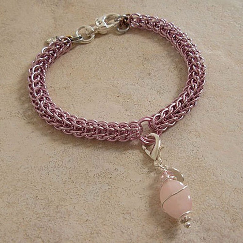 hand woven dog chain with rose quartz pawmulet Pink princess