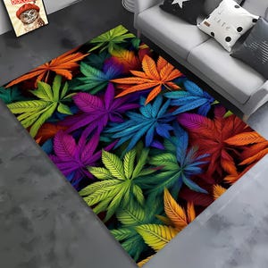 Colorful Leaf Rug Design, Abstract Nature-Inspired Rug, Modern Leaf Pattern Rug, Vibrant Nature Art Rug, Geometric and Abstract Leaf Rug,