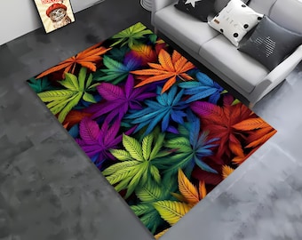 Colorful Leaf Rug Design, Abstract Nature-Inspired Rug, Modern Leaf Pattern Rug, Vibrant Nature Art Rug, Geometric and Abstract Leaf Rug,