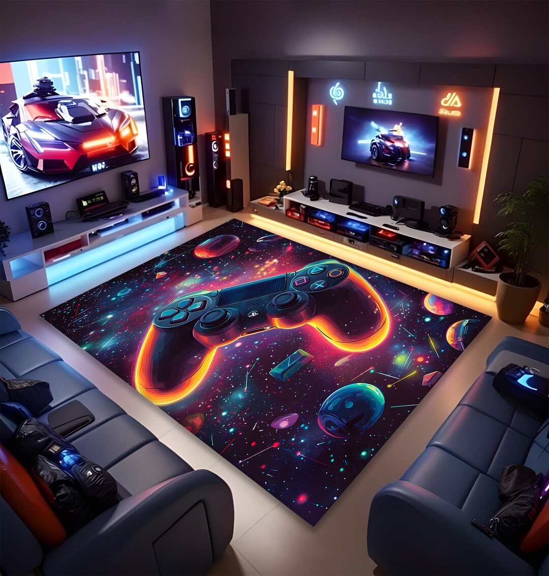 Nes Controller Rug Neon Game Controller Rug: 3D Digital Print, Non-slip Cotton Base - Etsy