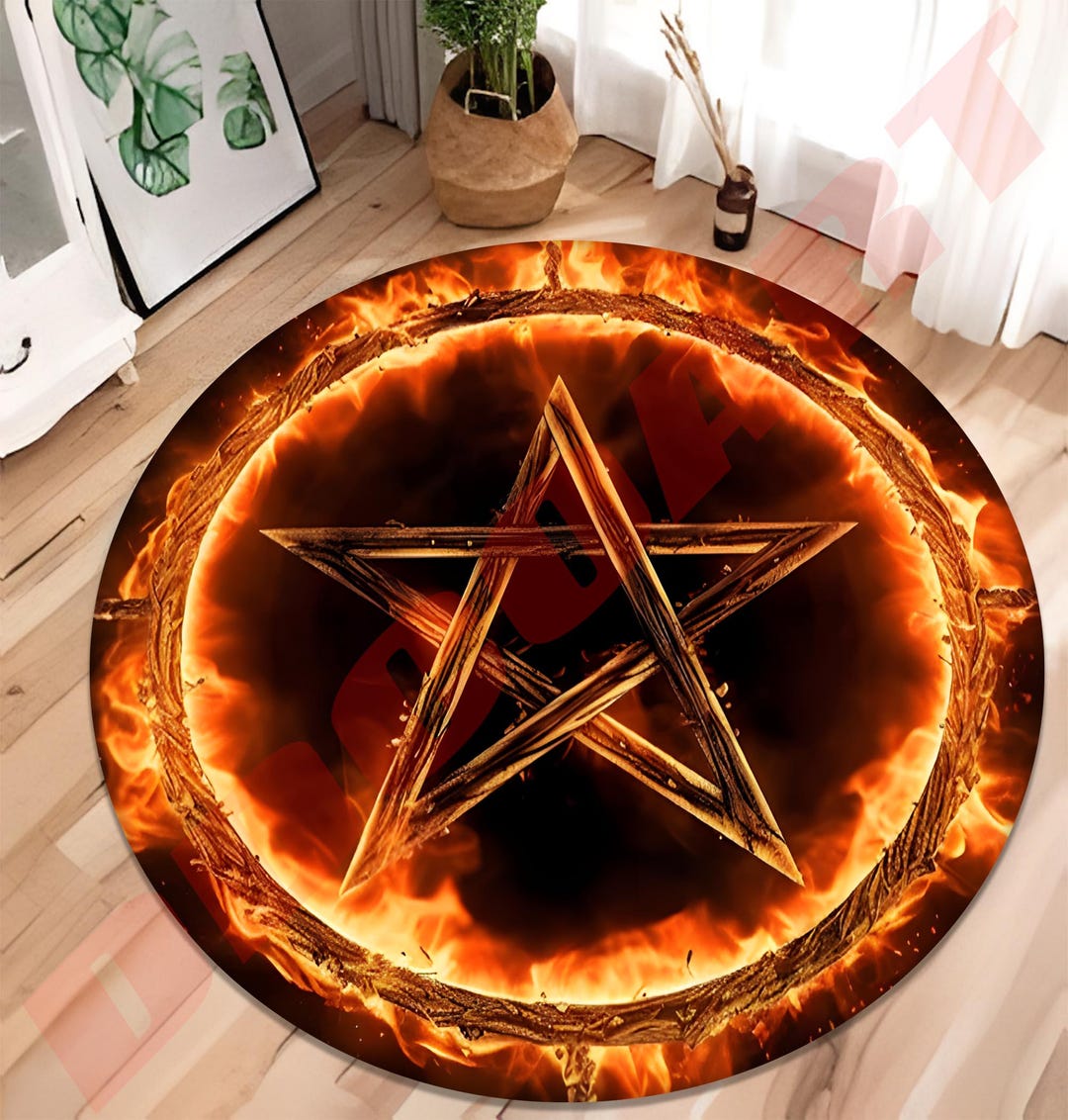 Pentagram Fire Rug: Mystical Star, Witchy Occult Decor - Etsy