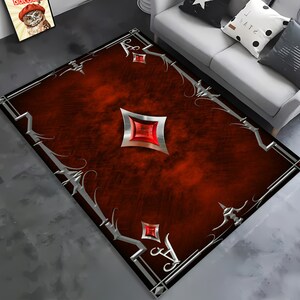 Spielkarten Teppich, Roter Teppich, Totenkopf Teppich, Geschenk für Jungen Mädchen, Cooler Teppich, Für Wohnzimmer