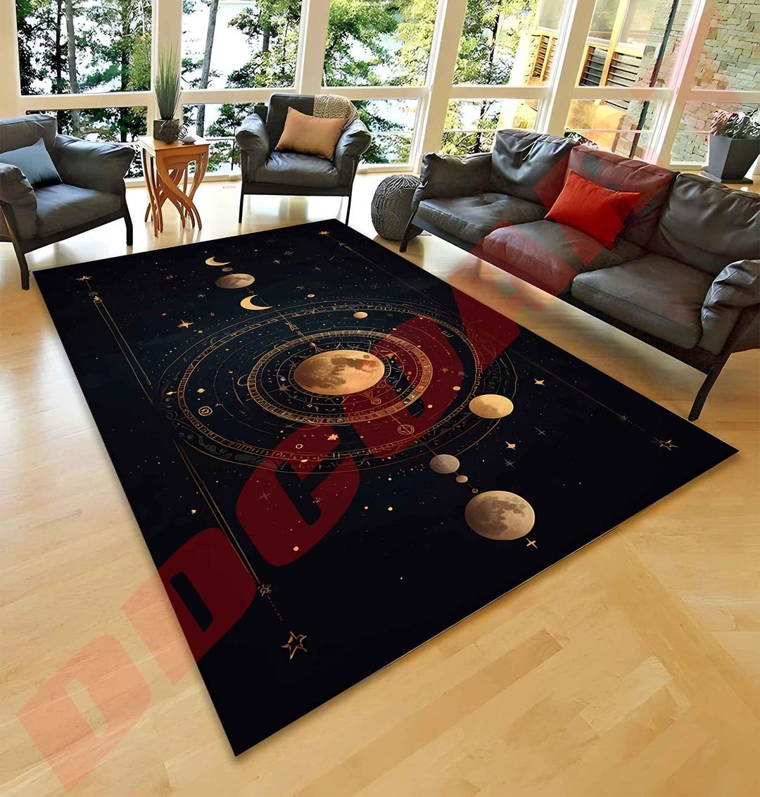 Astrological Rug Celestial Moon Phase Rug: Black Astrology Decor for Living Room - Etsy