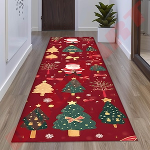 Alfombra navideña: tapete rojo para pasillo con diseño de Papá Noel