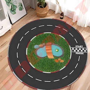 Round Kids Play Mat with Road Track Design - Soft Car Play Mat Rug for Toddlers, Interactive Learning, Playroom Decor, Ideal Gift for Kids
